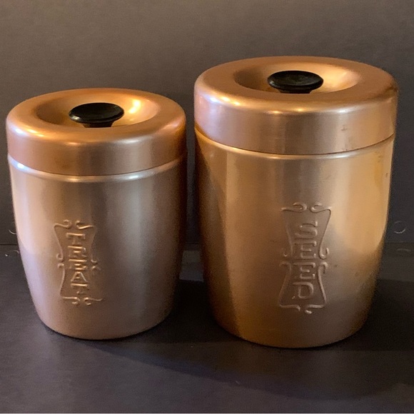 Vintage Copper Color Aluminum Canisters Seed Treats Decor Storage Bird Lover - Picture 2 of 14